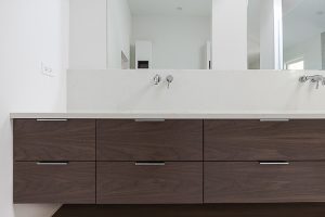 Master Bathroom Modern Floating Walnut Vanity In Clarendon Hills Illinois Wheatland Custom Cabinetry Woodwork