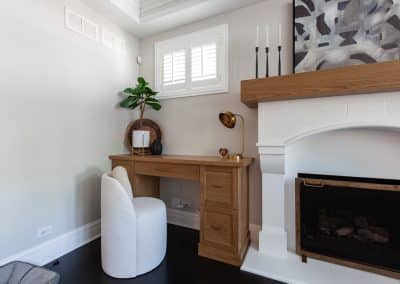 Custom White Oak Fireplace Cabinets in Elmhurst, Illinois restoration hardware inspired wheatland cabinets mantle