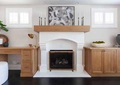 Custom White Oak Fireplace Cabinets in Elmhurst, Illinois restoration hardware inspired wheatland cabinets mantle