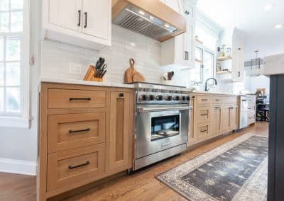 Black and White Kitchen in Wheaton, Illinois rift sawn white oak, live edge dry bar countertop, live edge countertop,