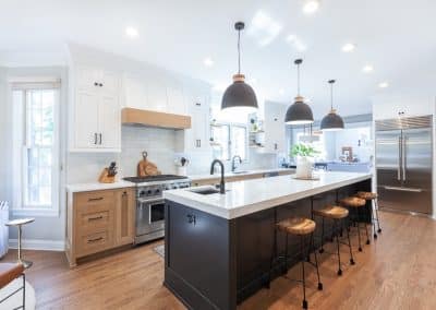 Black and White Kitchen in Wheaton, Illinois rift sawn white oak, live edge dry bar countertop, live edge countertop,