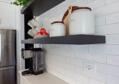 u shape stock cabinets kitchen remodel la grange illinois black island 2.5 inch countertop black floating shelves frameless full overlay