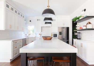 u shape stock cabinets kitchen remodel la grange illinois black island 2.5 inch countertop black floating shelves frameless full overlay