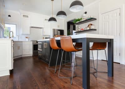 u shape stock cabinets kitchen remodel la grange illinois black island 2.5 inch countertop black floating shelves frameless full overlay