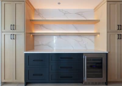 modern kitchen renovation condo chicago illinois rift white oak calacatta quartz backsplash