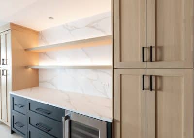 modern kitchen renovation condo chicago illinois rift white oak calacatta quartz backsplash